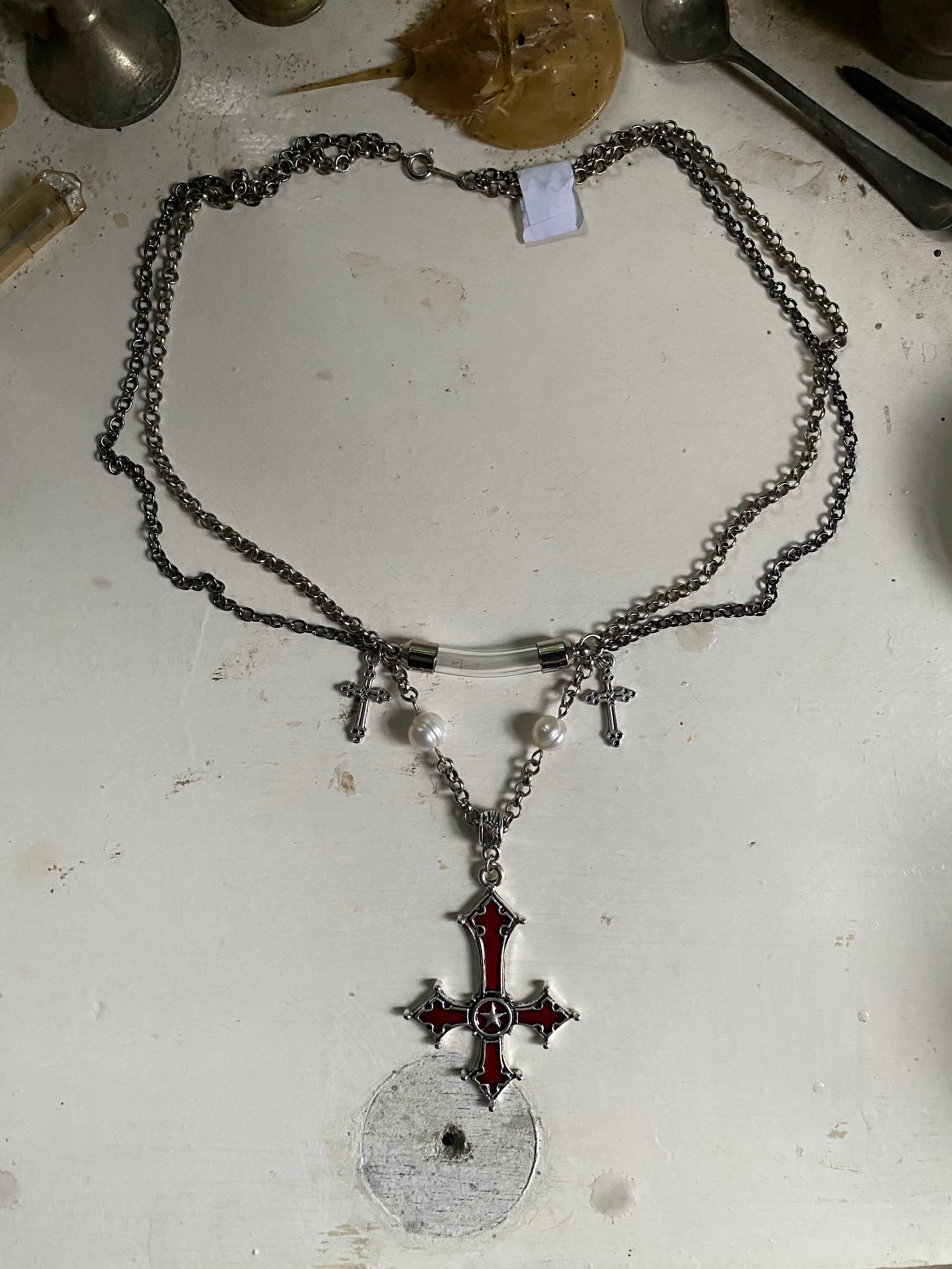 Glass Vial and Inverted Cross Necklace
