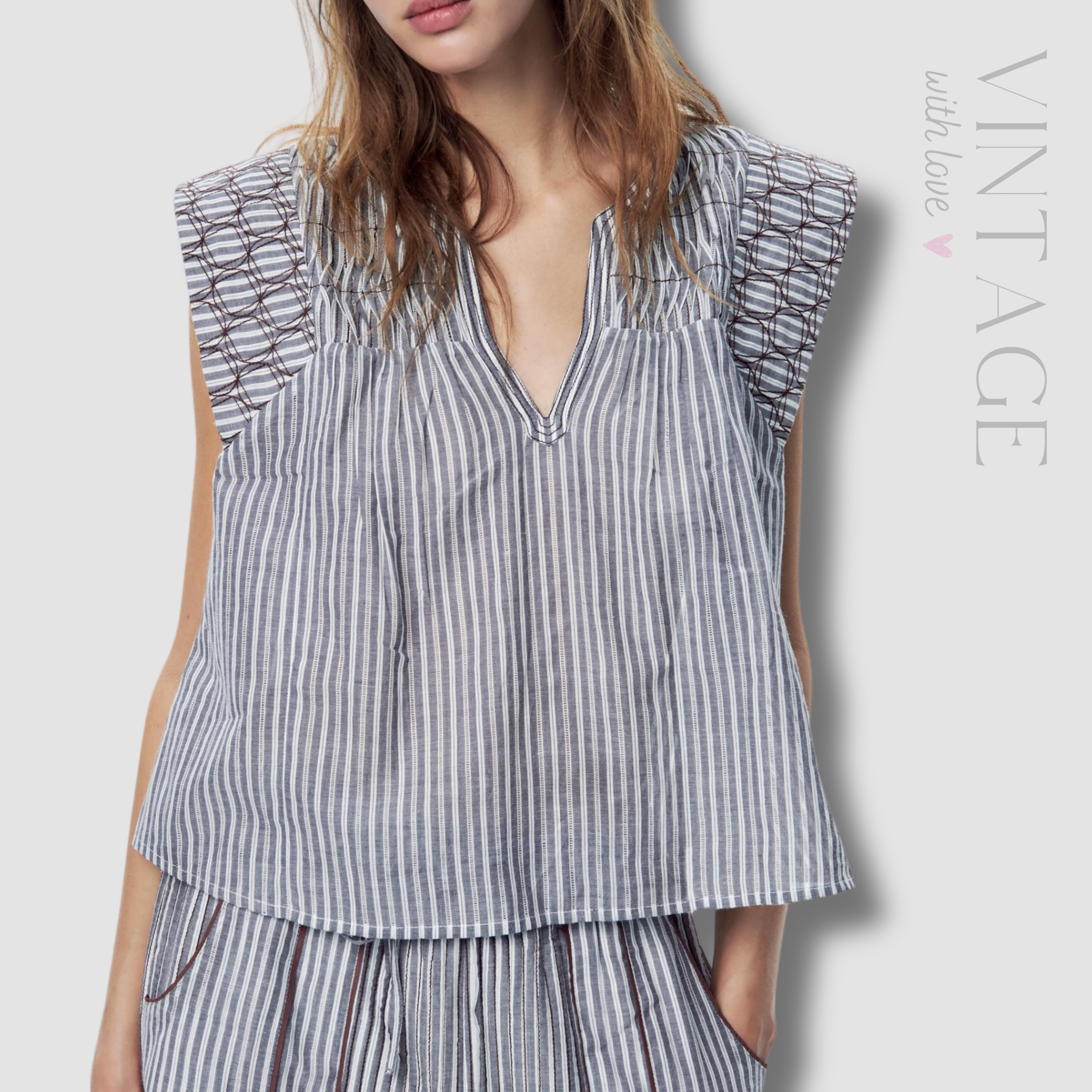 Zara Grey Striped Top - Size Small
