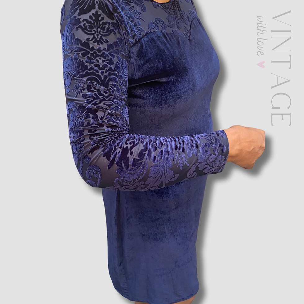 Thumbnail: G Couture Navy Valour and Lace Midi Dress - Size 40