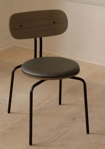 Curious, eetkamerstoel, stapelbaar, Umage, Scandinavische stoel, buis poot, keukenstoel, zitkussen leder, stoel met los zitkussen, lichte stoel