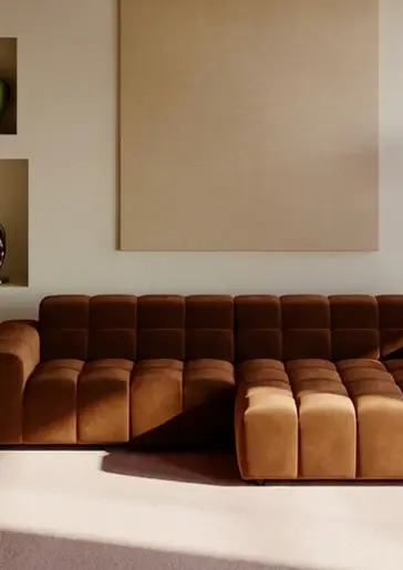 Fést, Dot sofa, royal wood, architecturaal, kubus, gewatteerde bubbel sofa, ligelement, velvet