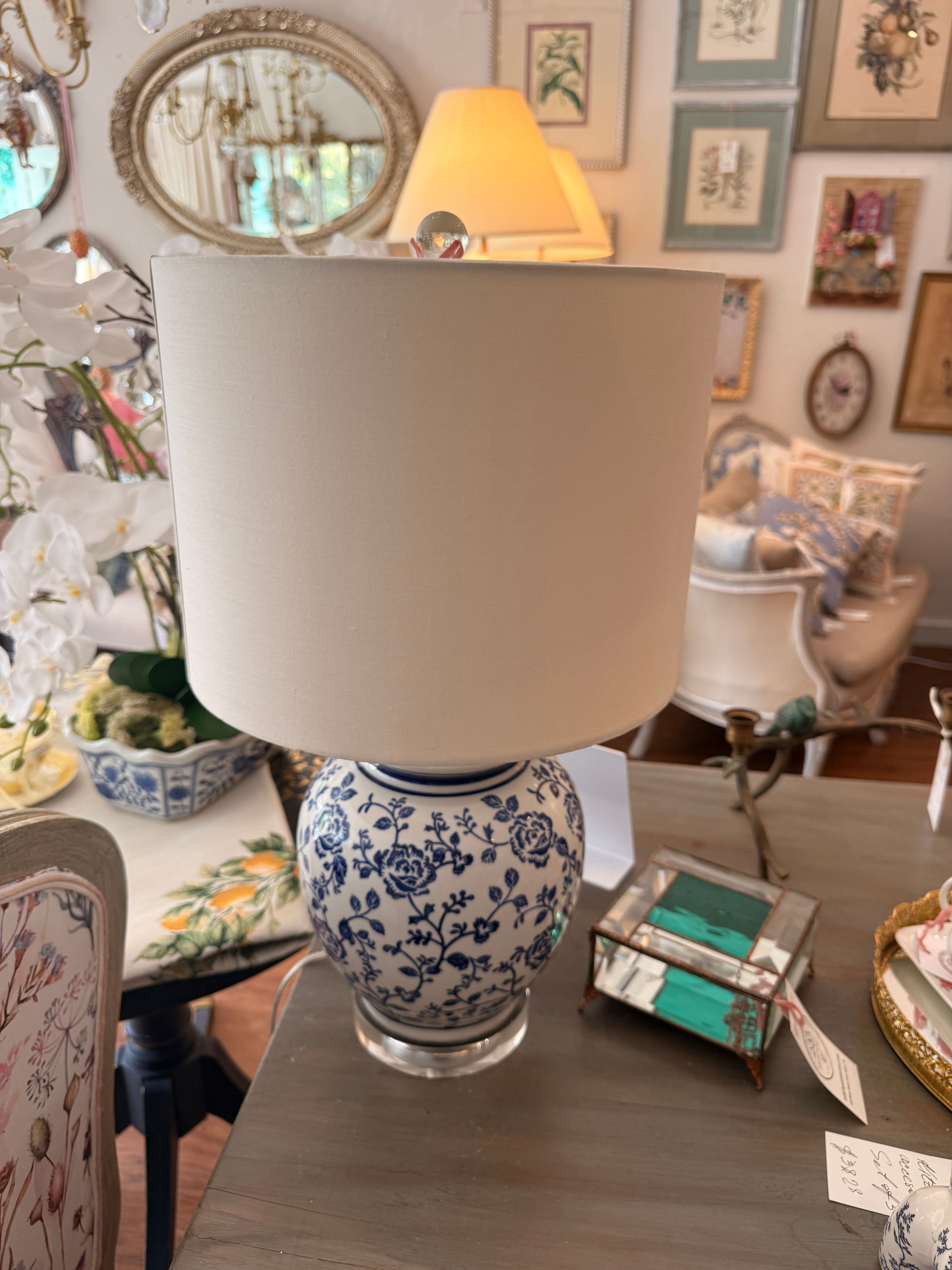 Royal Blue and White Floral Ceramic Table Lamp