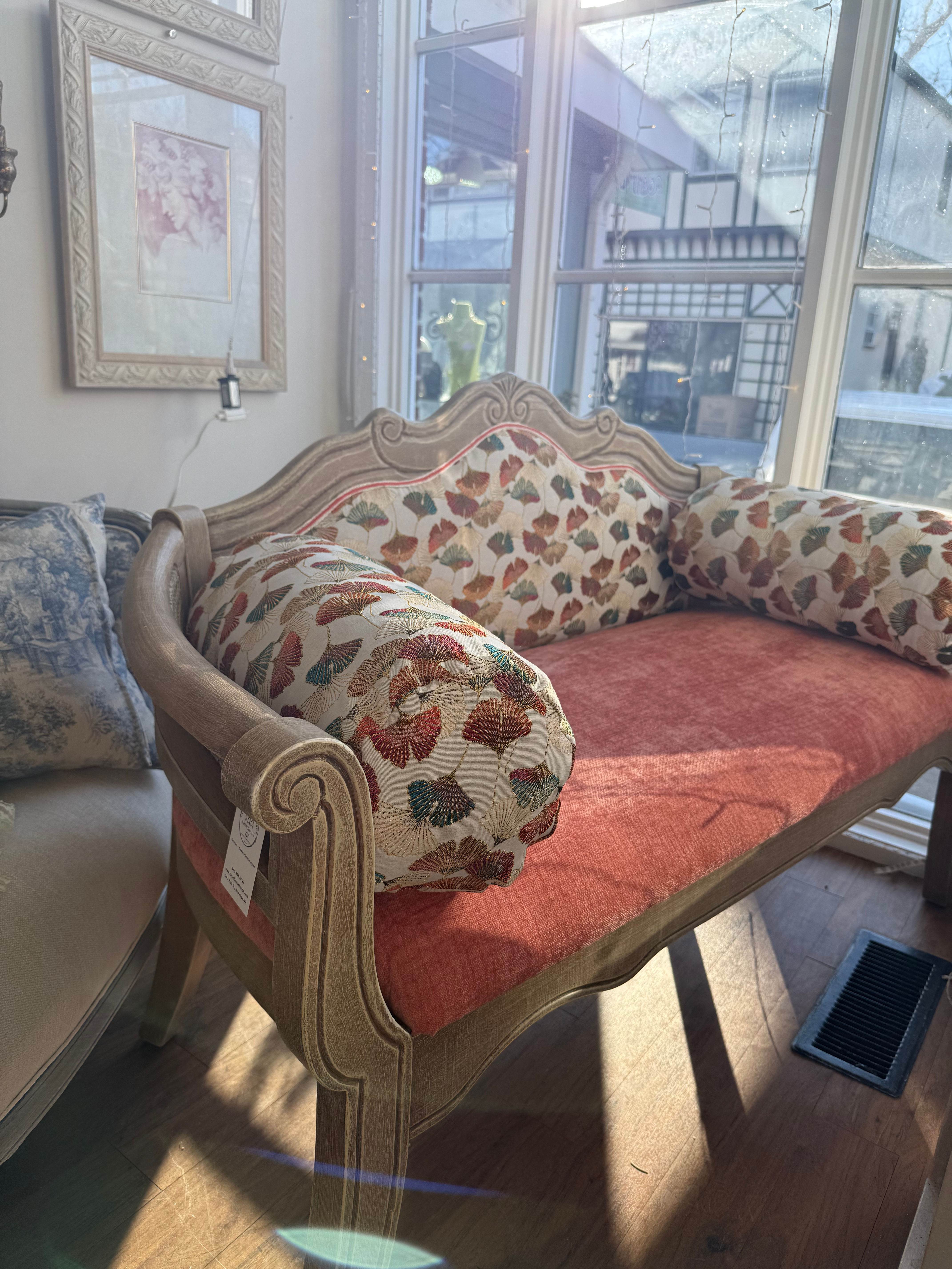 French Cane Settee “Coral Garden”