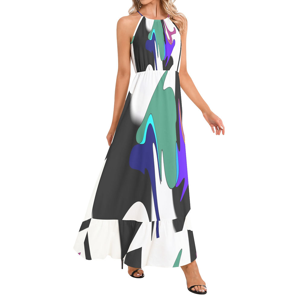 Thumbnail: Ruffle Hem Halter Neck Maxi Dress