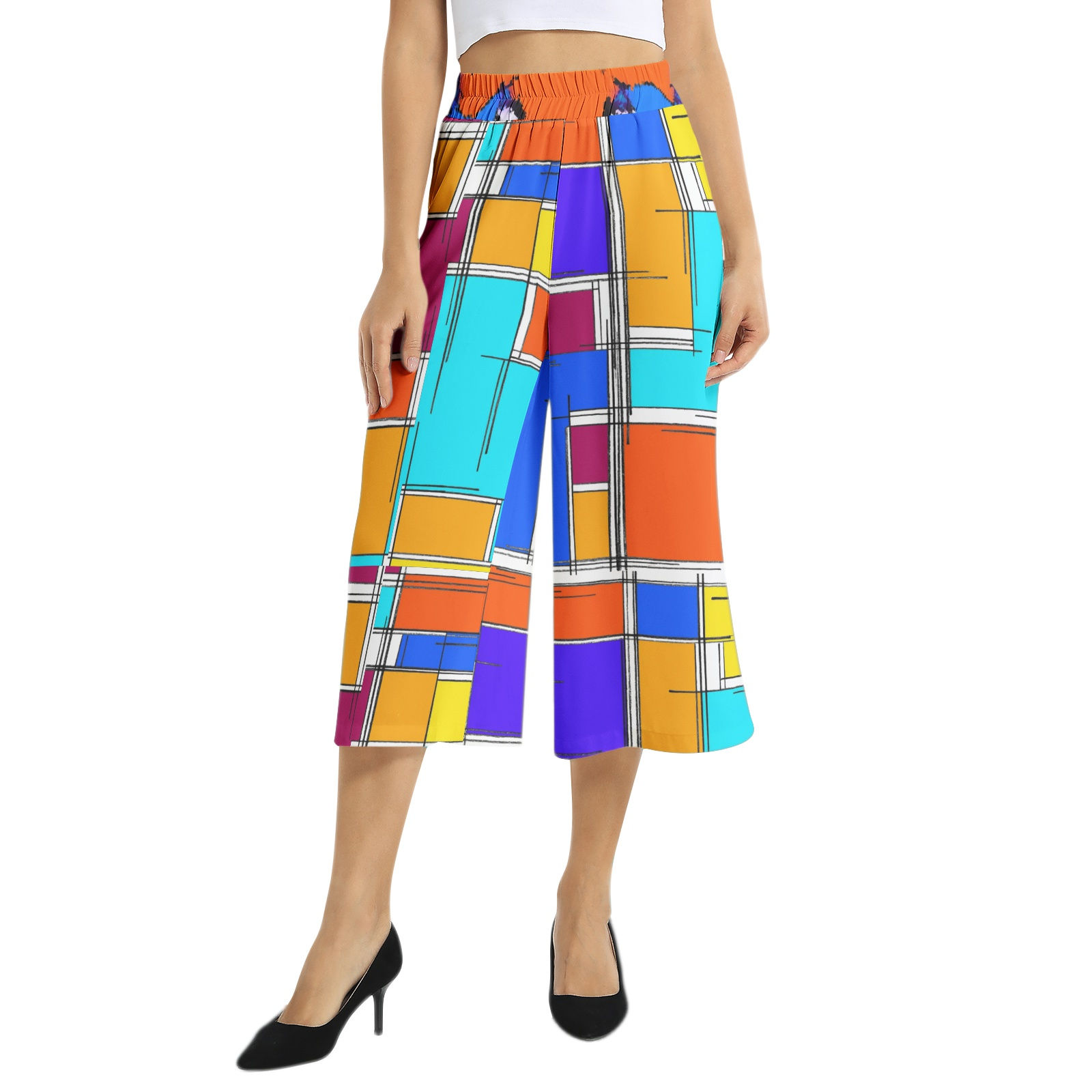 Four Squire Elastic Waist Capris Wide Leg Pant