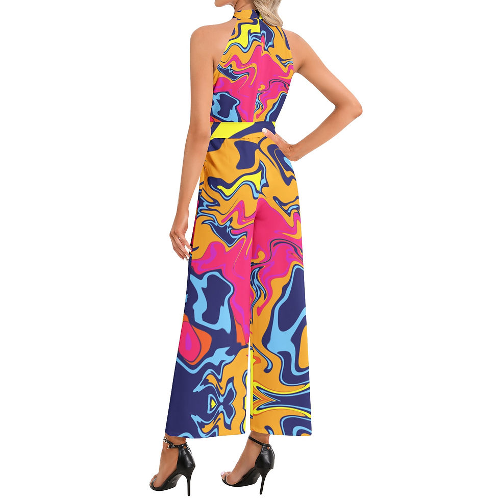 Thumbnail: Heather Halter Neck Buckle Belted Jumpsuit