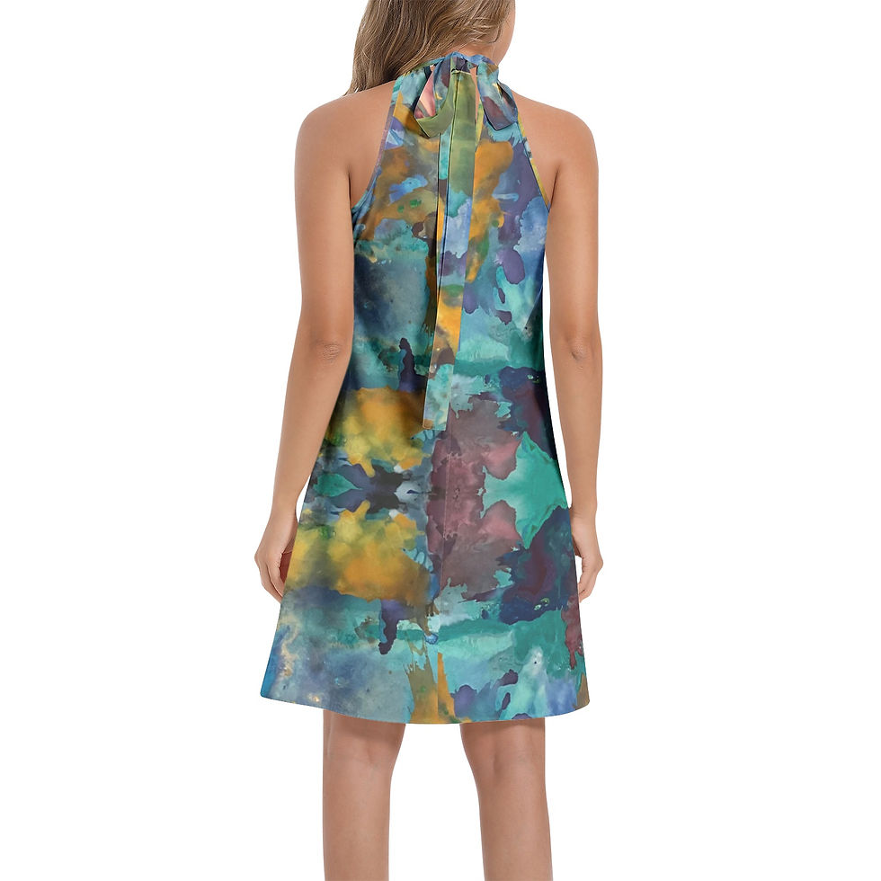 Thumbnail: Ellera Tie Back Halter Neck Flared Dress