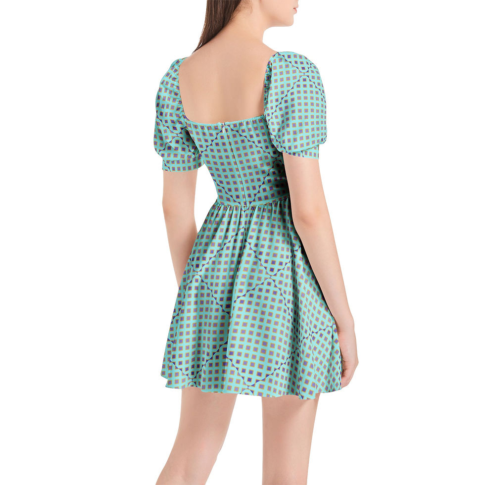 Thumbnail: Puff Sleeve Sweetheart Neck Short Dress