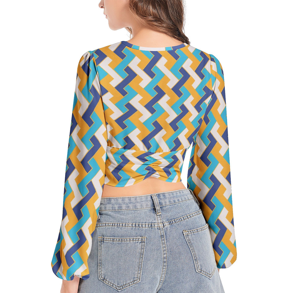 Thumbnail: Women's Deep V-Neck Lantern Sleeve Crop Top