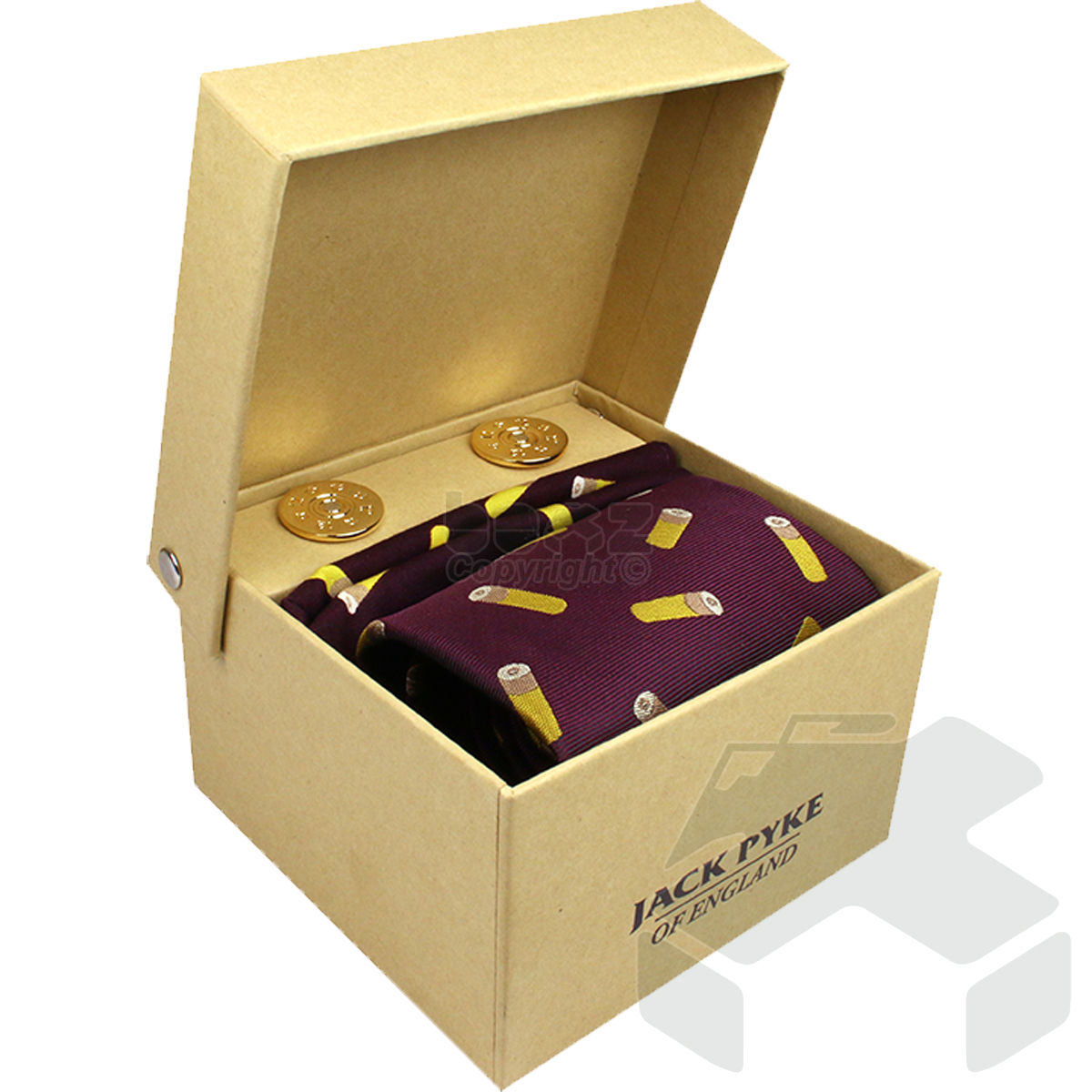 Jack Pyke Tie, Hanky and Cufflinks Gift Set - Cartridge - Wine