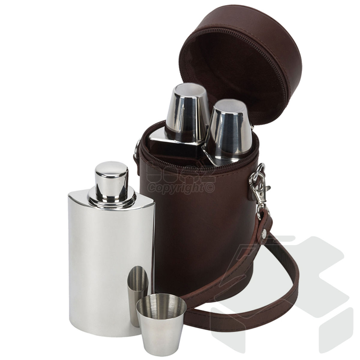 David Nickerson Brown Leather Travel Bar Whisky Set