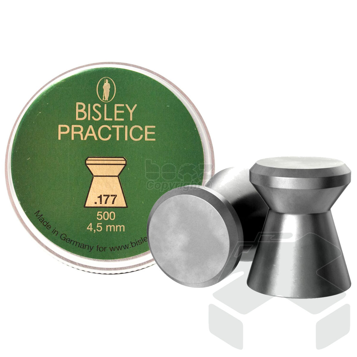 Bisley Practice Pellets Flat Head Tin of 500 - 4.5mm .177 Cal
