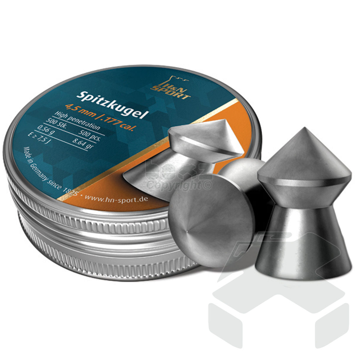 H&N Pointed Pellets (Spitzkugel) Tin of 500 - 4.50mm .177 Cal