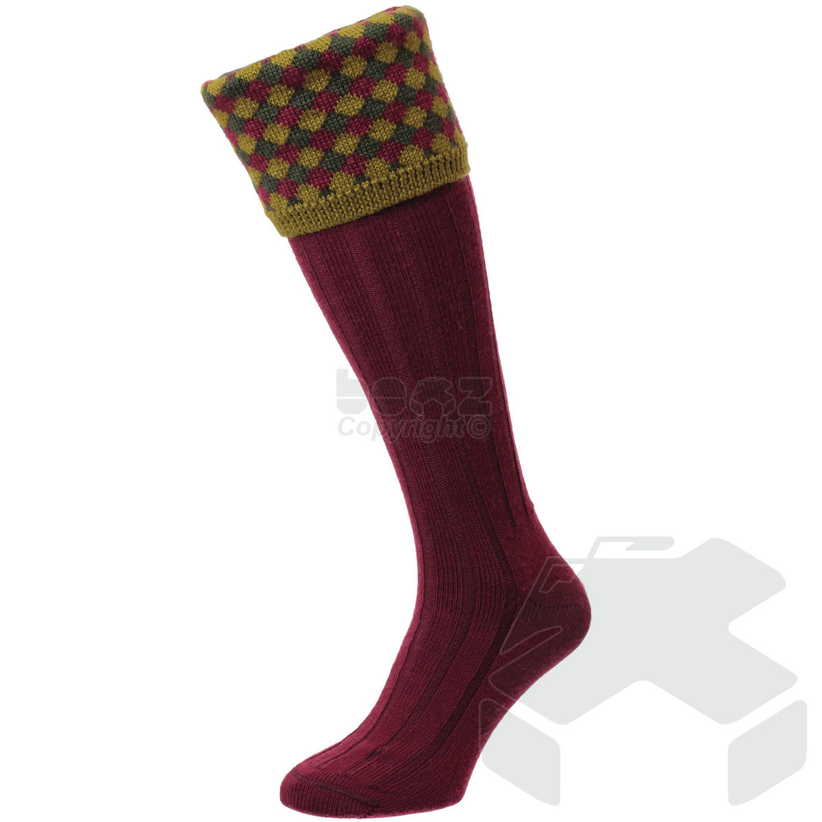 Bisley Wool Rich Hadleigh Diamond Harlequin Shooting Socks - Wine