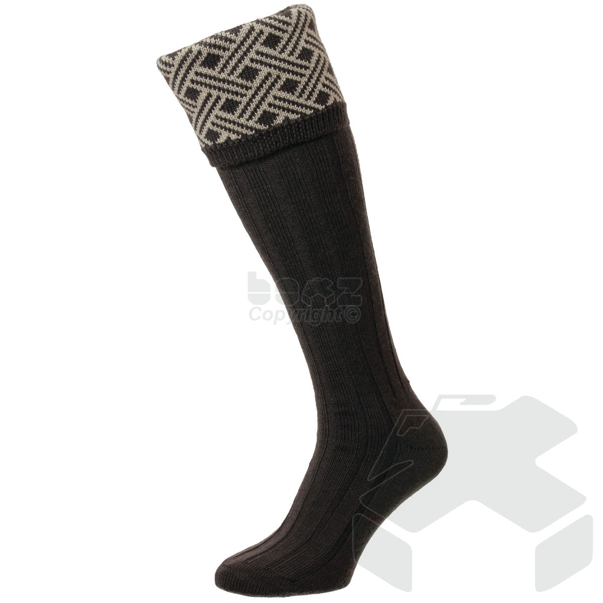 Bisley Wool Rich Langton Lattice Jacquard Shooting Socks - Chocolate
