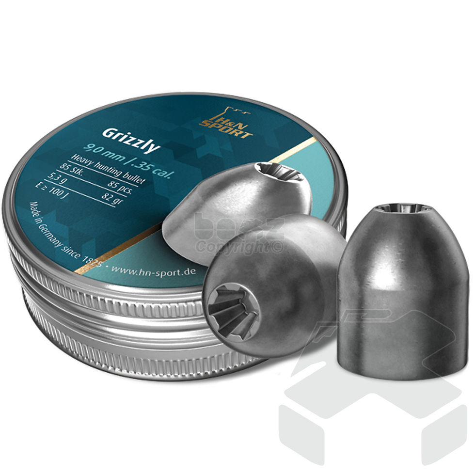 H&N Grizzly Slug Pellets Tin of 85 - 9.00mm .35 Cal - PCP Hunting Pellets