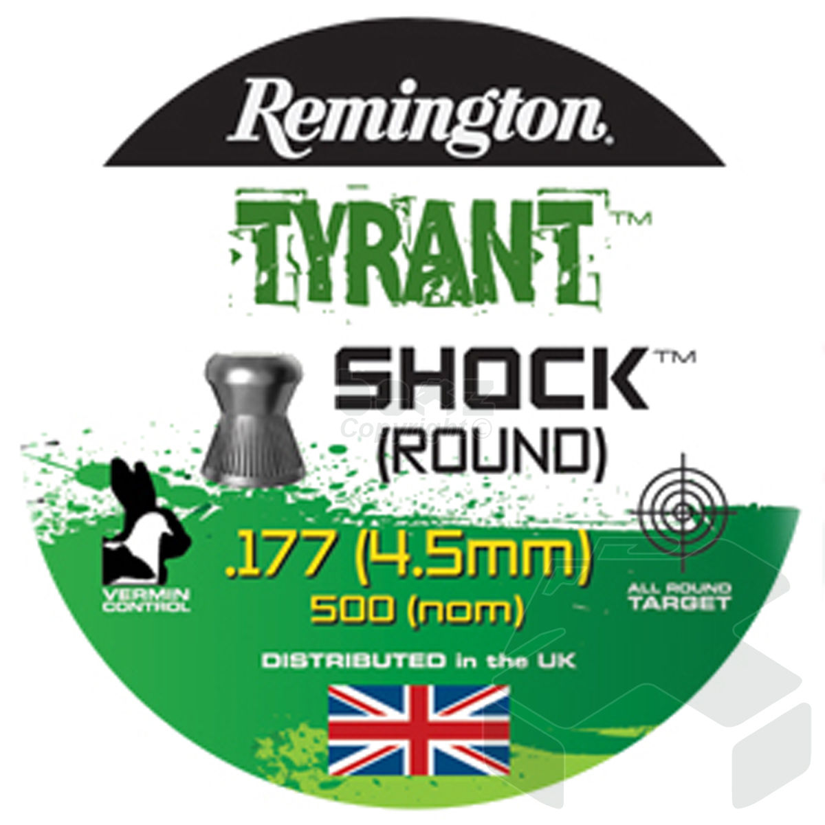 Remington Tyrant Shock Round Semi falt / round Pellets Tin of 500 - 4.50mm .177 Cal