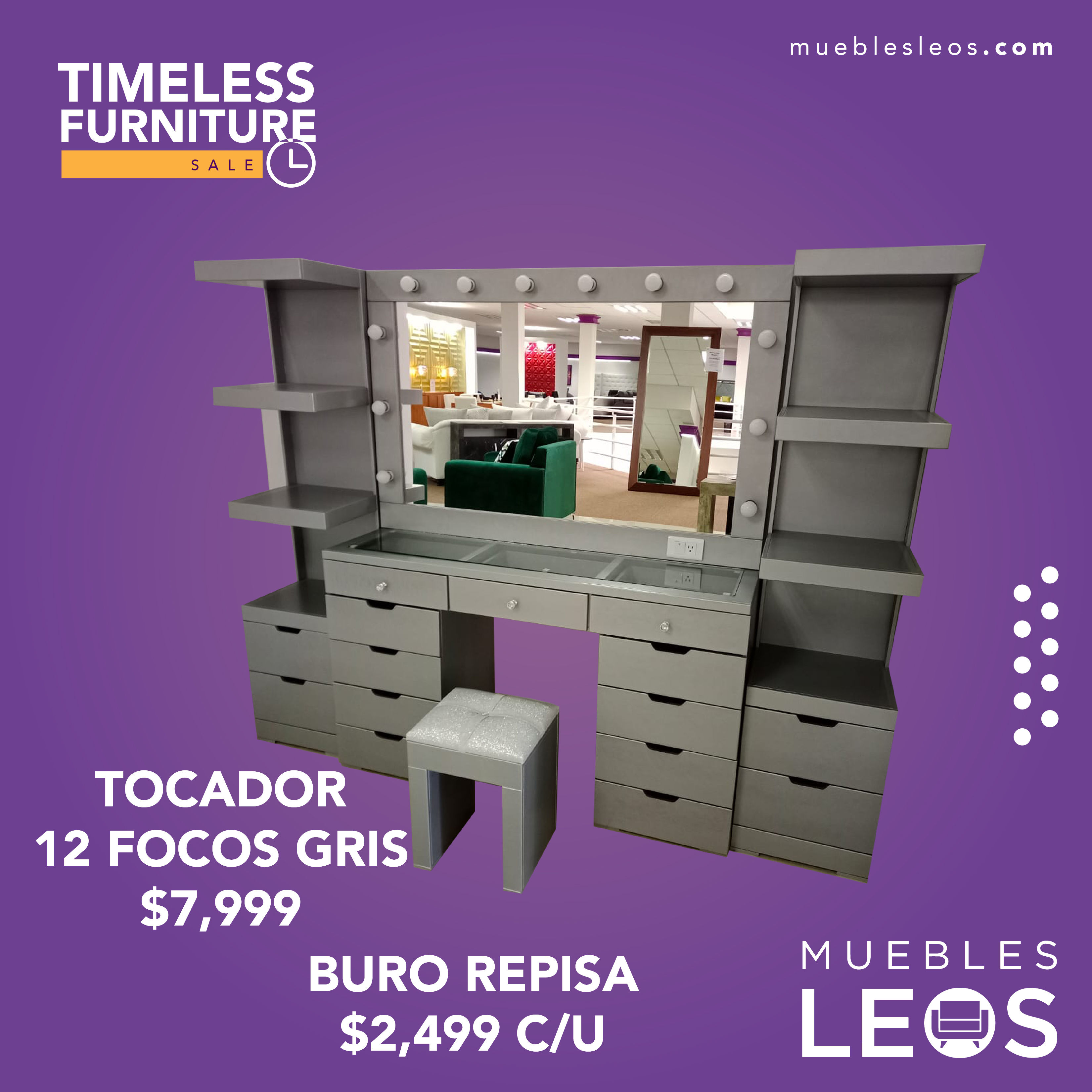 TOCADOR 12 FOCOS Y BURO REPISA