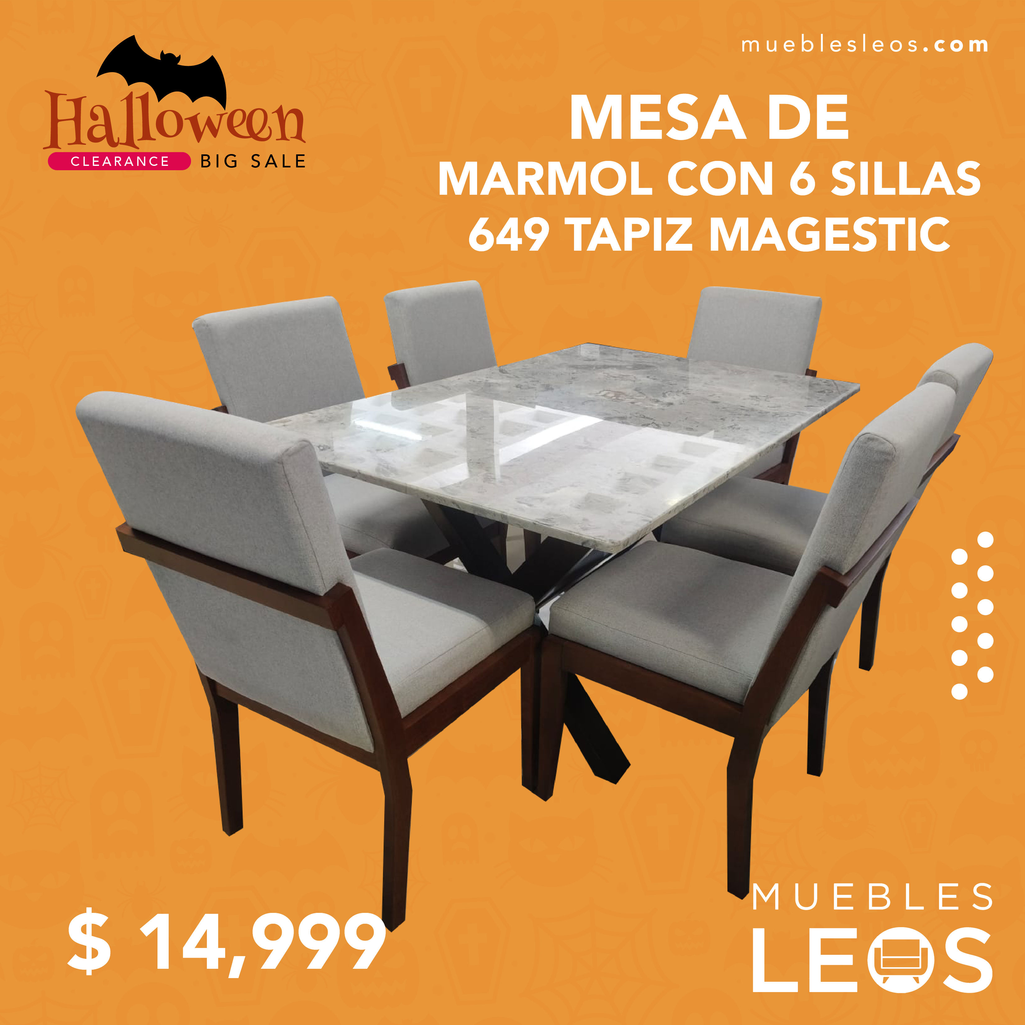 MESA DE MARMOL CON 6 SILLAS 649 TAPIZ MAGESTIC