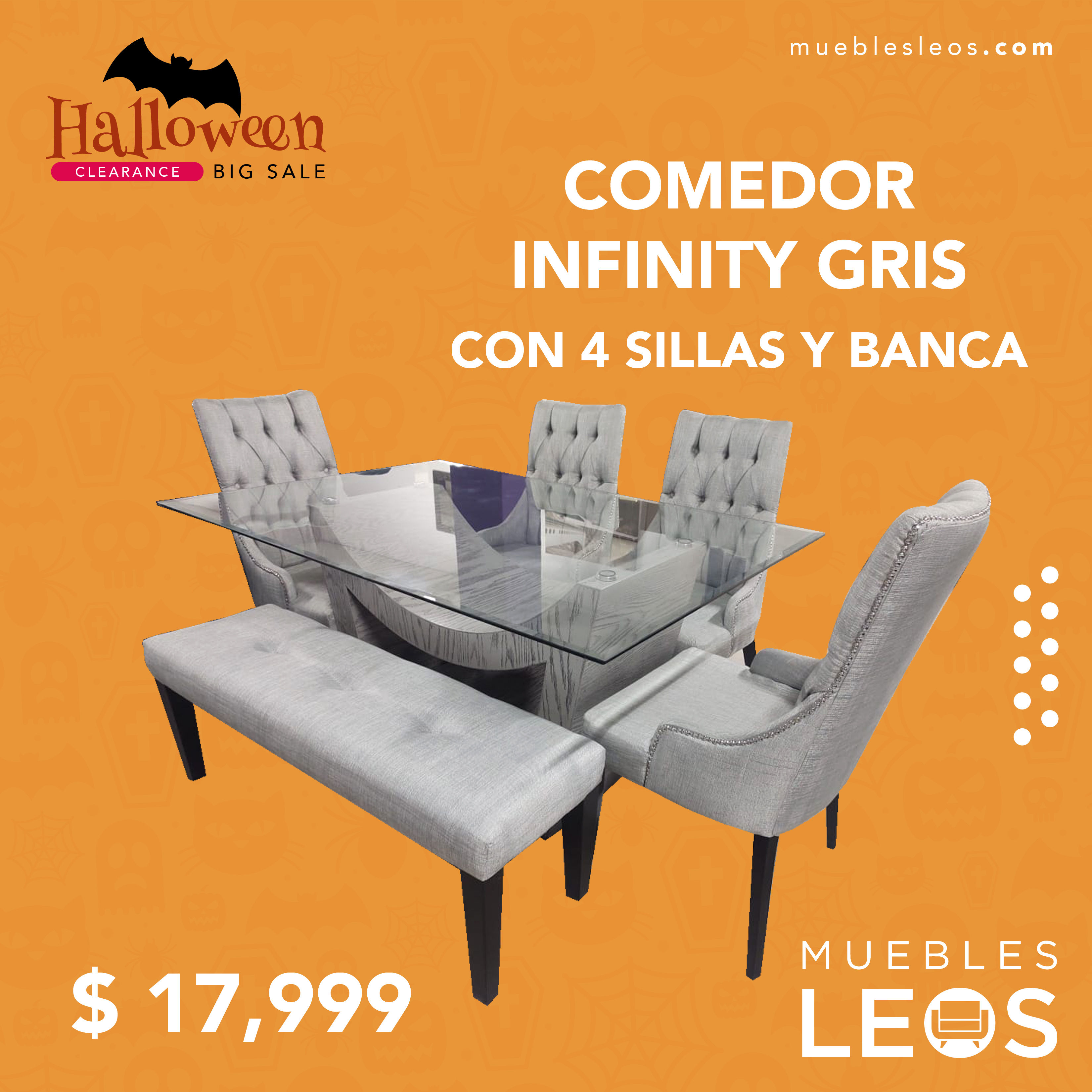 COMEDOR INFINITY CON 4 SILLAS Y BANCA