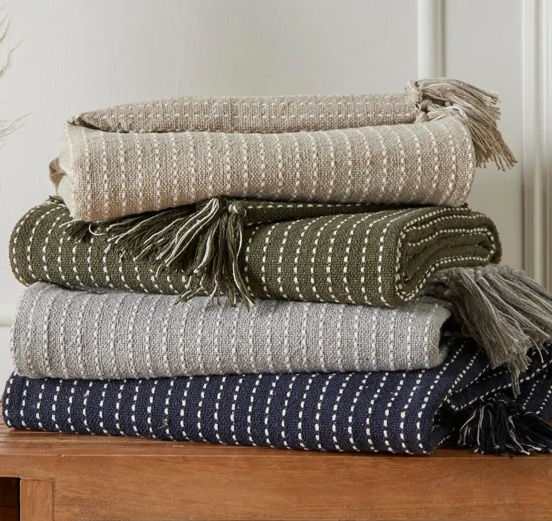 Recycled Cotton Hand Woven Olive Throw
