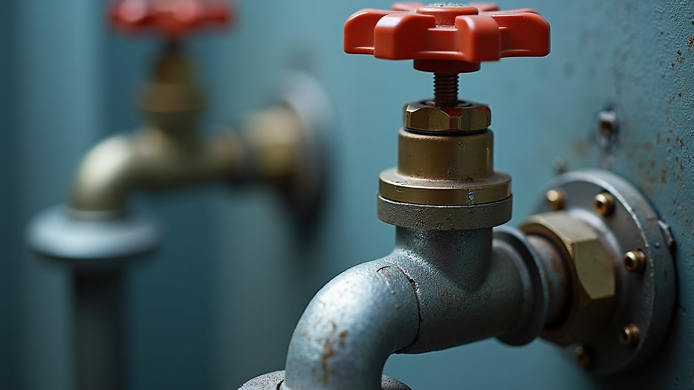 Close-up view of plumbing fittings and valves during installation