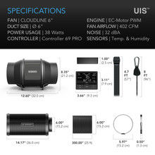Thumbnail: AIR FILTRATION KIT PRO 6", INLINE FAN WITH SMART CONTROLLER, CARBON FILTER & DUC