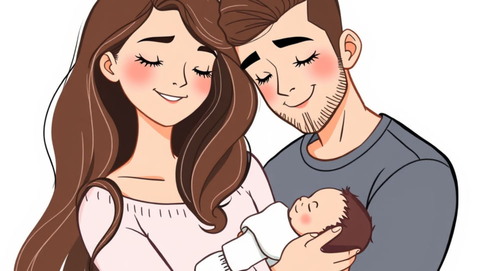 A young couple in love holding a new born baby