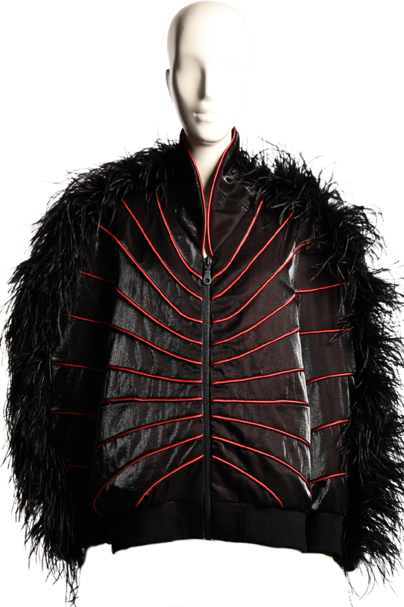 Bomber Jacket With Red Piping & Feather Shoulders