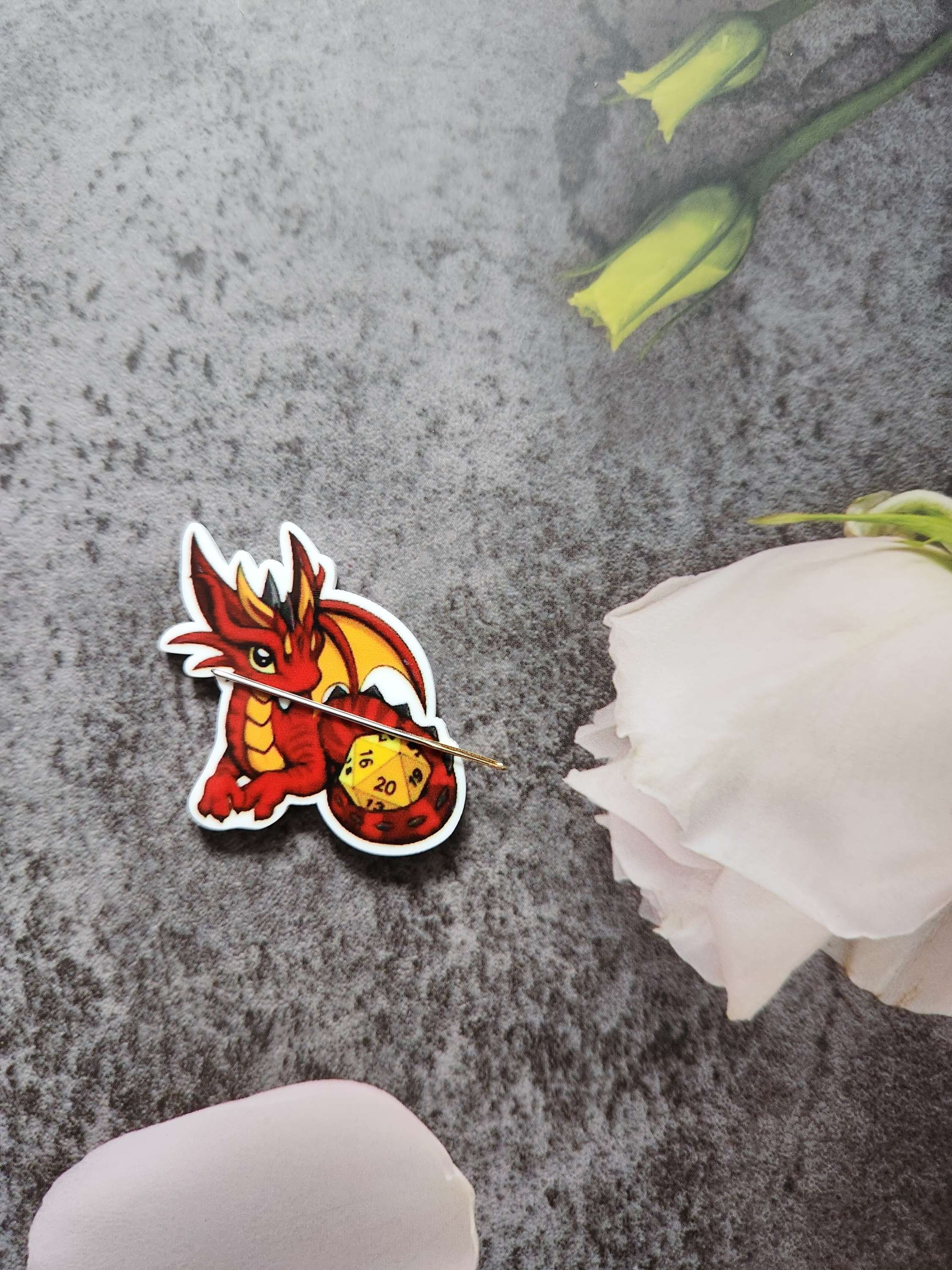 Red And Orange Dragon With Dice Needle Minder