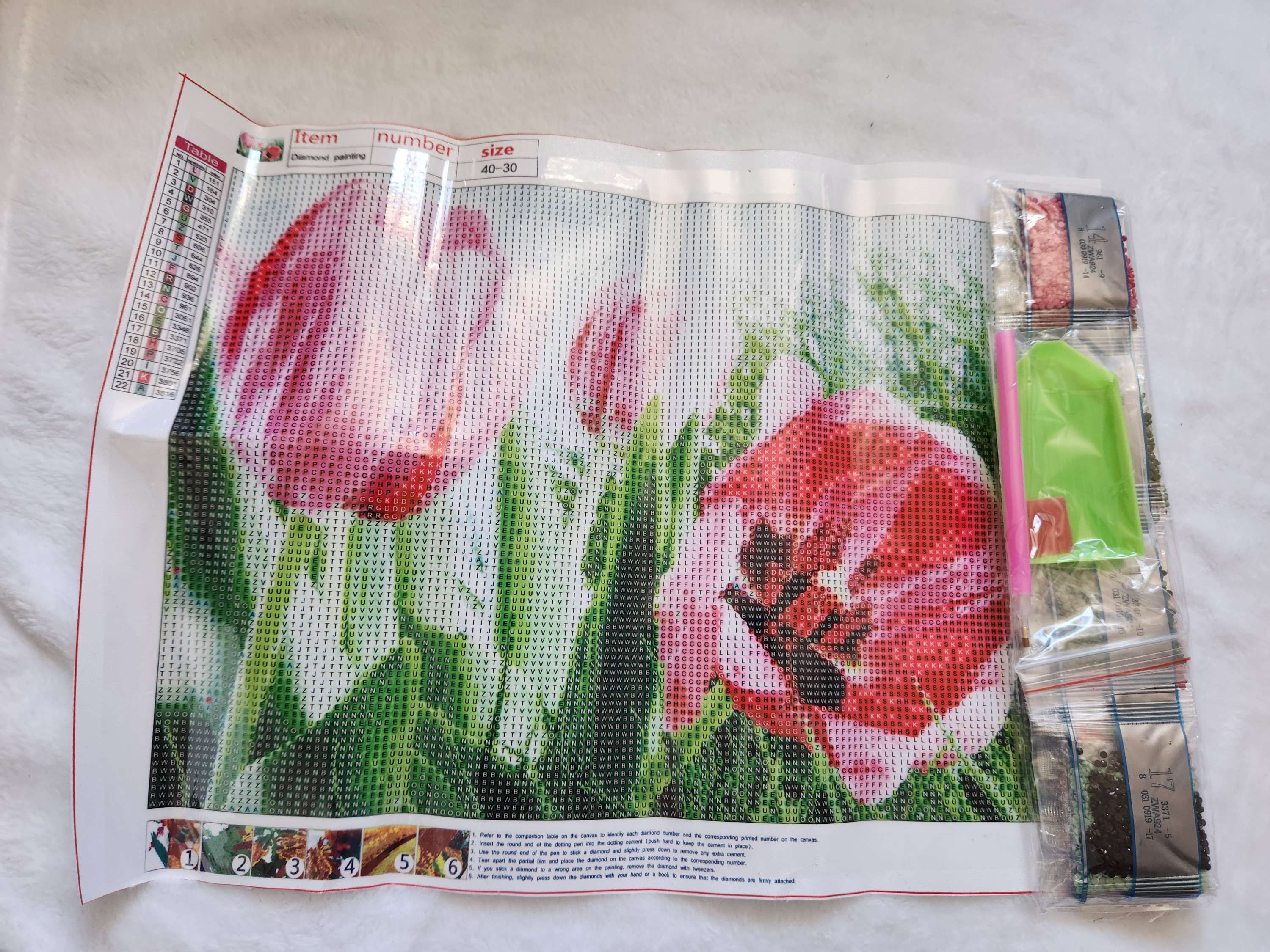 5D Diamond Painting Pink And Green Flowers 40x30cm