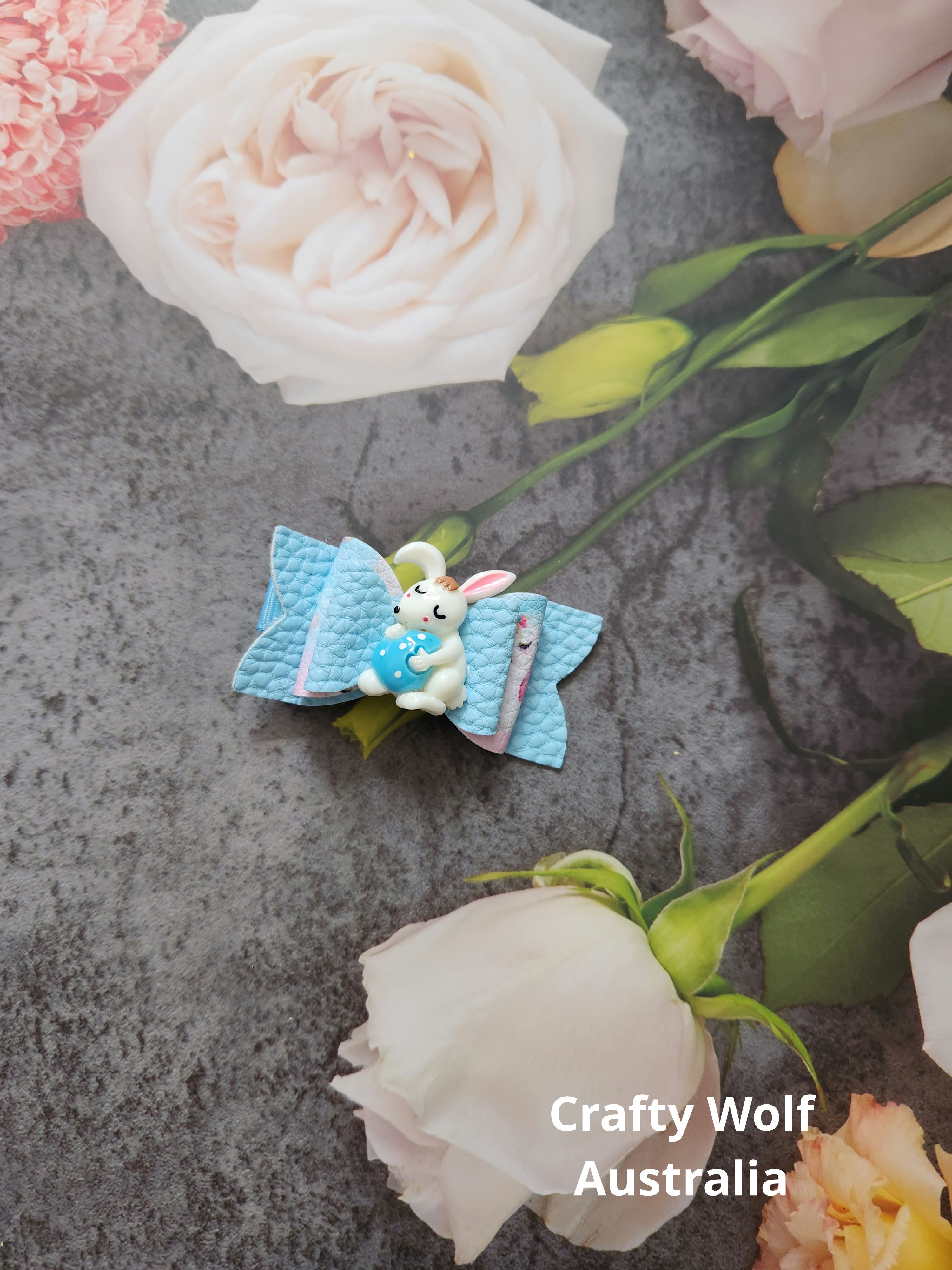 Easter Blue And White Bunny Small Hair Bow