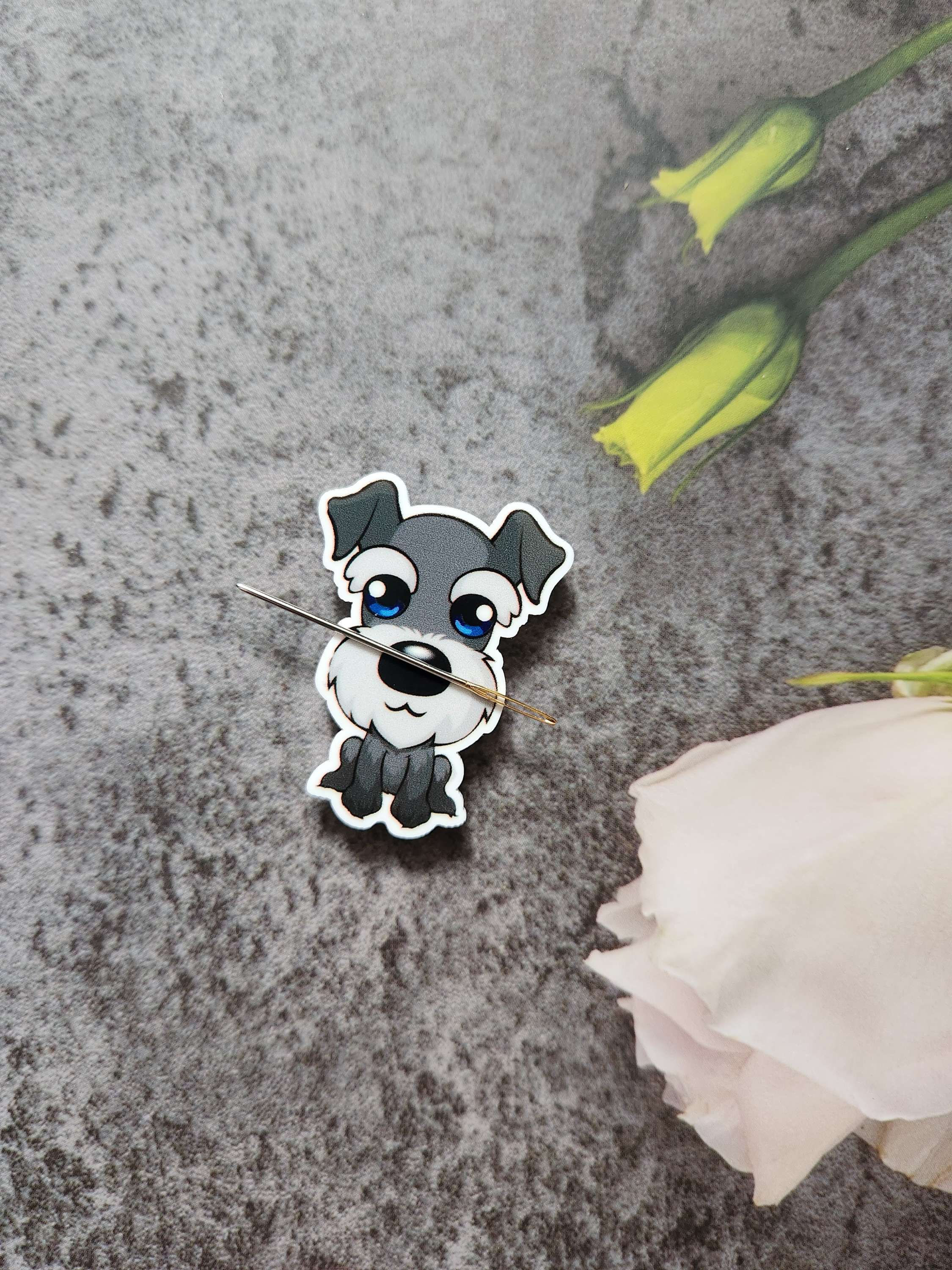 Grey Schnauzer With Blue Eyes Needle Minder