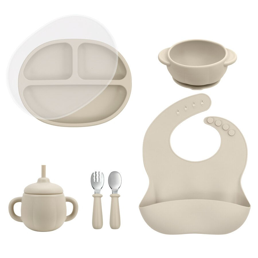 Thumbnail: 2/3/4/5/7Pcs Silicone Baby Feeding Sets BPA Free Suction Bowl Plate Spoon Fork 