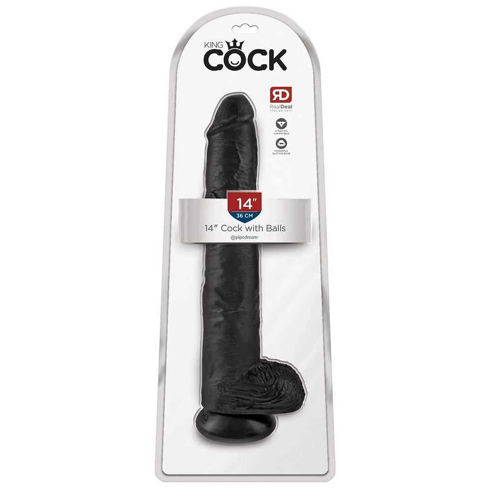 Thumbnail: King Cock 14 inch realistic dildo with balls dark in original packaging