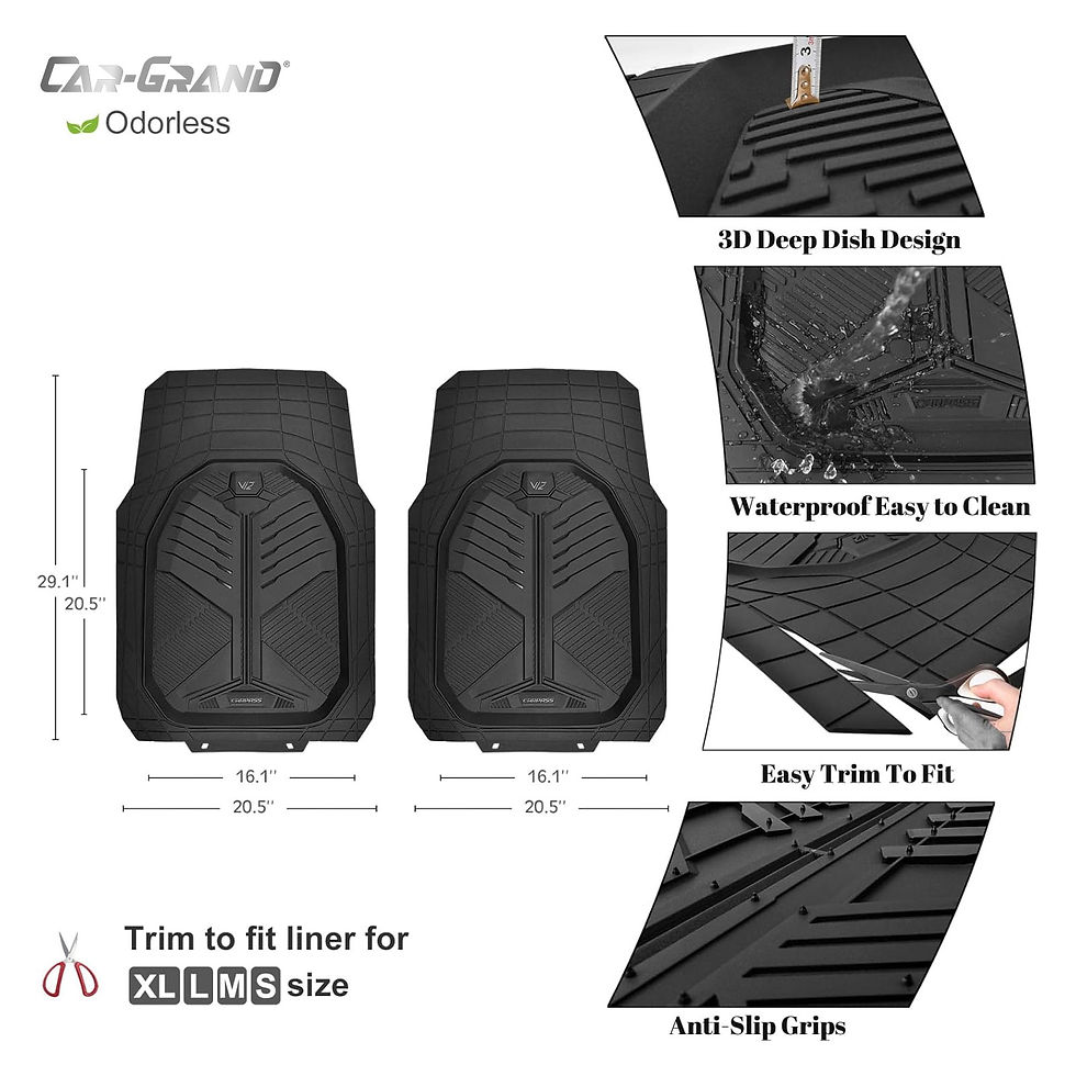 Thumbnail: CAR GRAND Heavy Rubber Car Floor Mats Front Set Deep Dish All Weather All BLlack