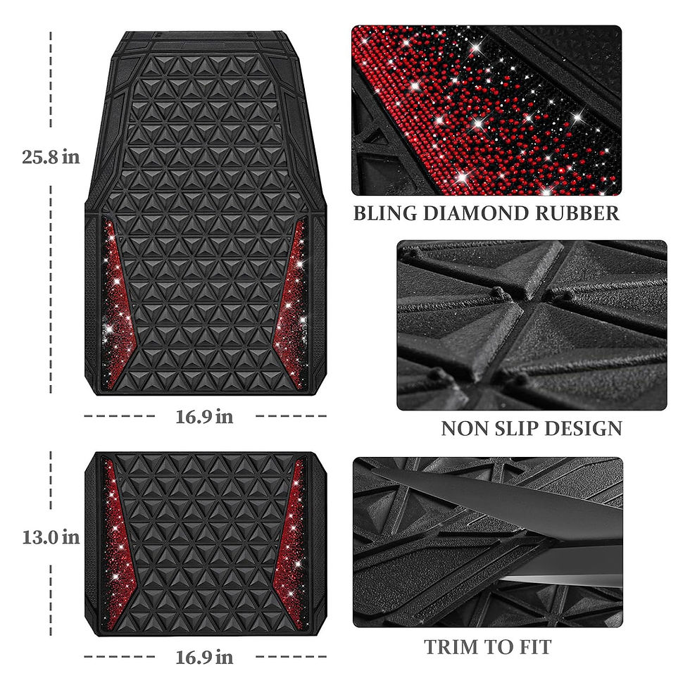 Thumbnail: CAR GRAND Bling Diamond Rubber Car Floor Mats All Weather Glitter Shining Red