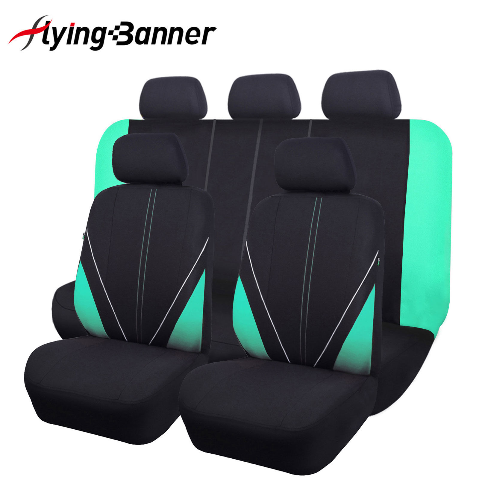 Flying Banner fabric fashion car seat covers full set black & mint green