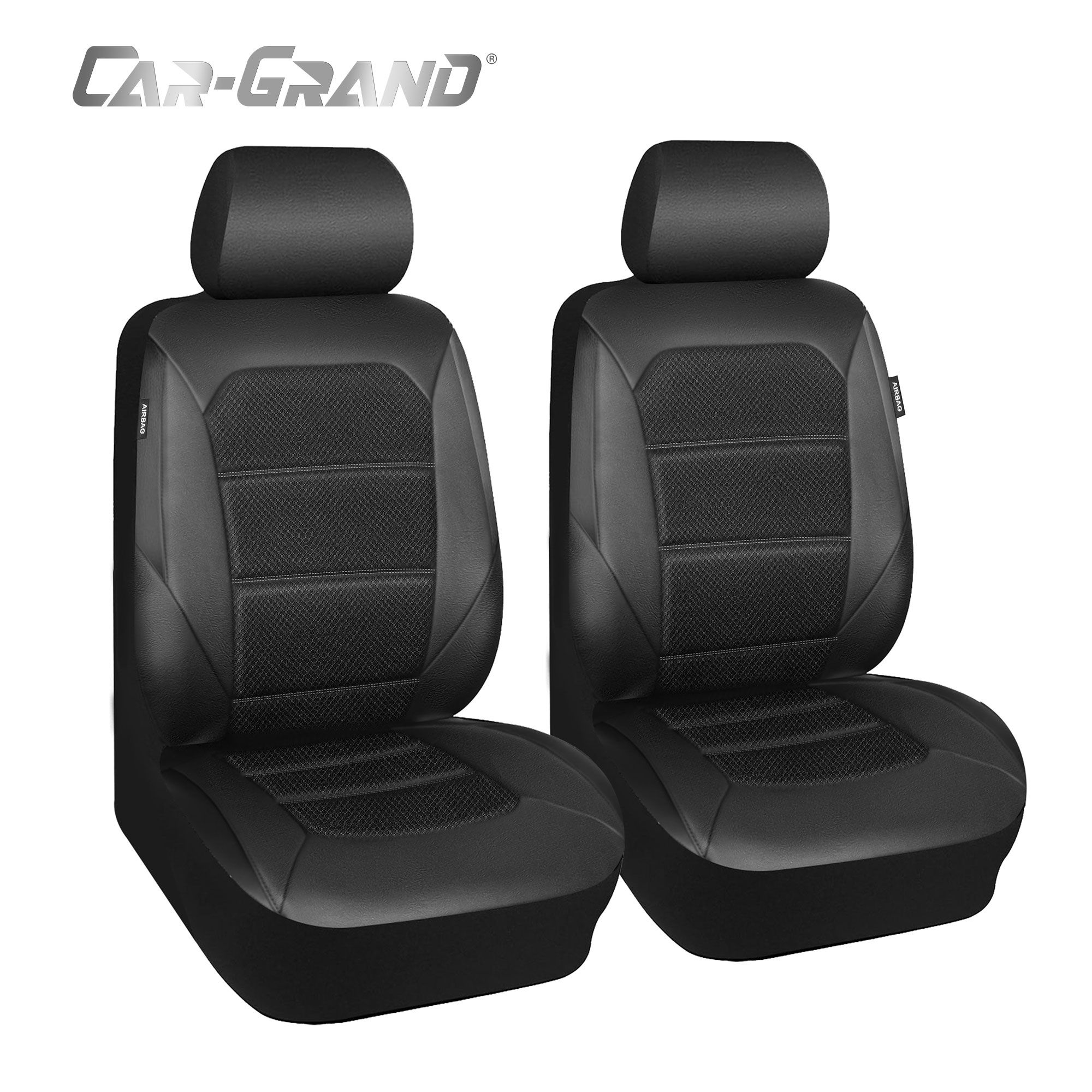 CAR GRAND Memory Mesh Car Seat Covers, Universal Fit Front Pair Trucks SUV Black