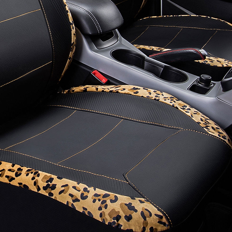 Thumbnail: Flying Banner Leather car seat Covers full Set Leopard Brow Print Black