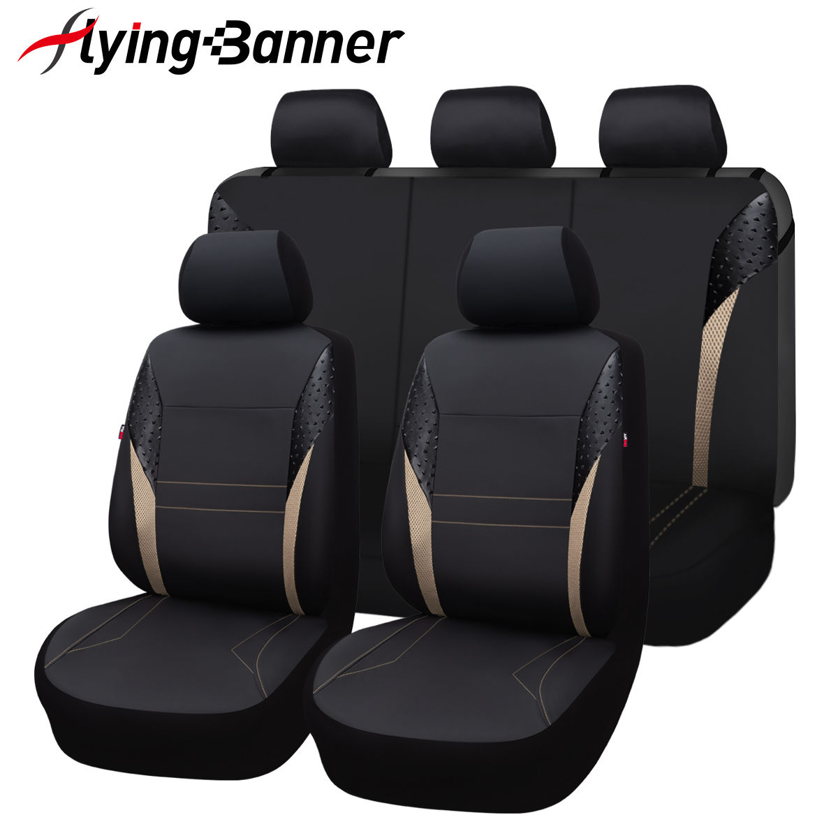 Flying Banner Leather car seat Covers full Set Universal Black Beige