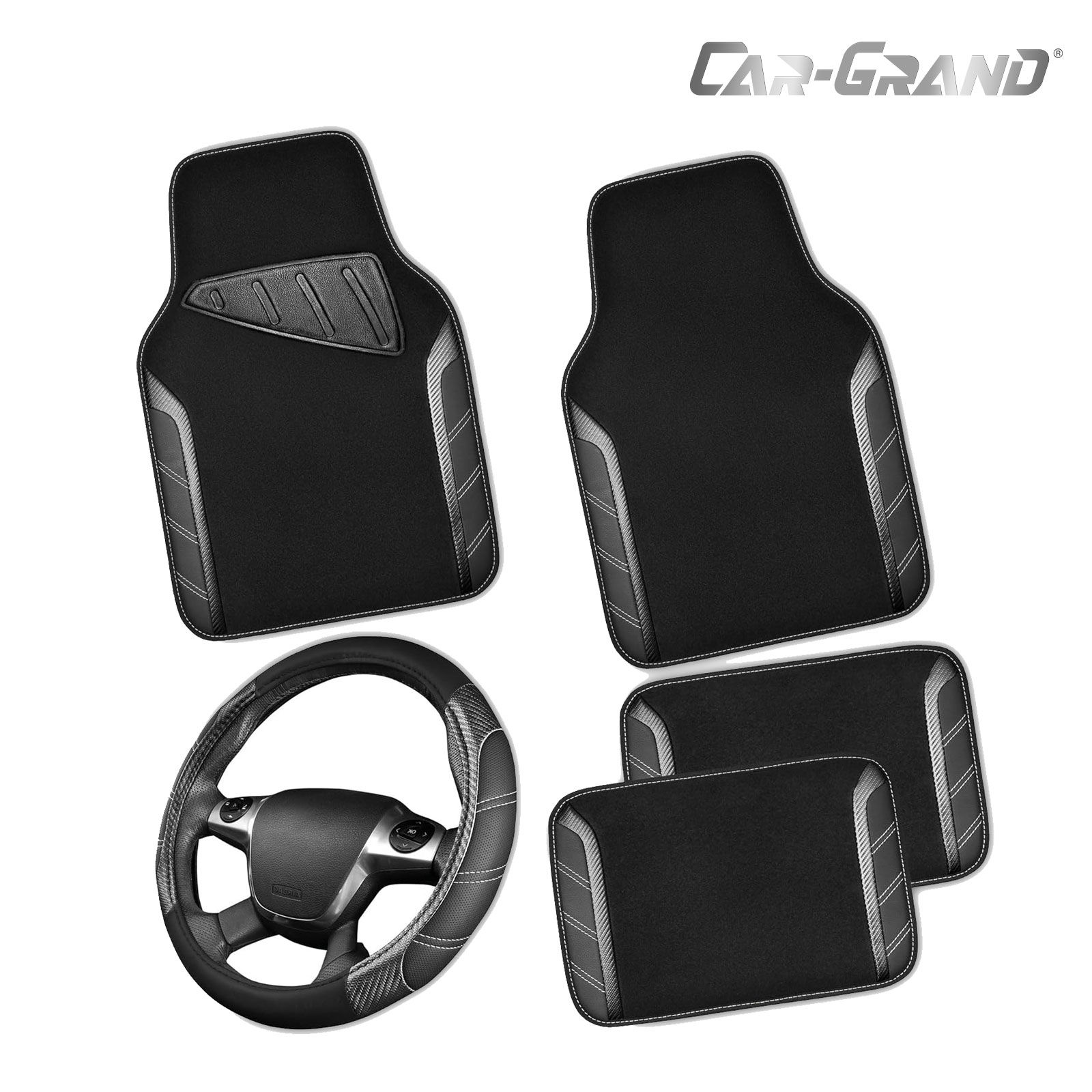 Flying Banner car Steering Wheel Cover Leather combo pack car floor mats black