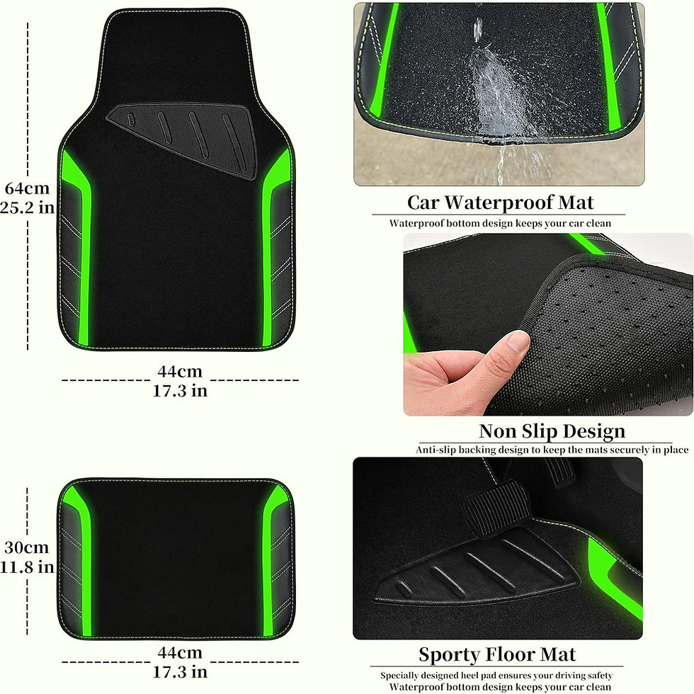 Thumbnail: CAR GRAND Leather Car Steering Wheel Cover Combo Pack Car Mat Fluorescence Green