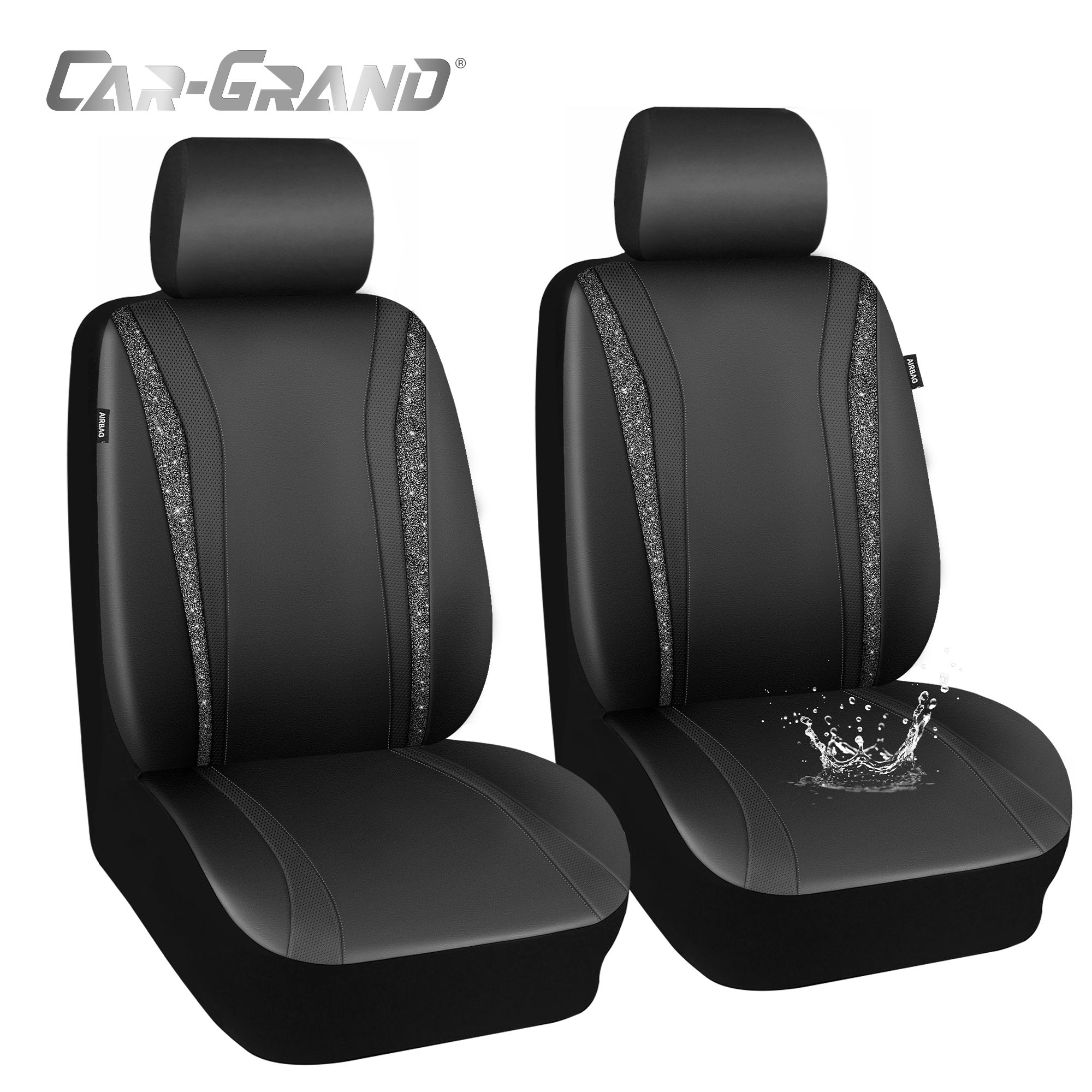 CAR GRAND Shining Glitter Napa Leather Car Seat Covers Front Pair Non Slip Unive