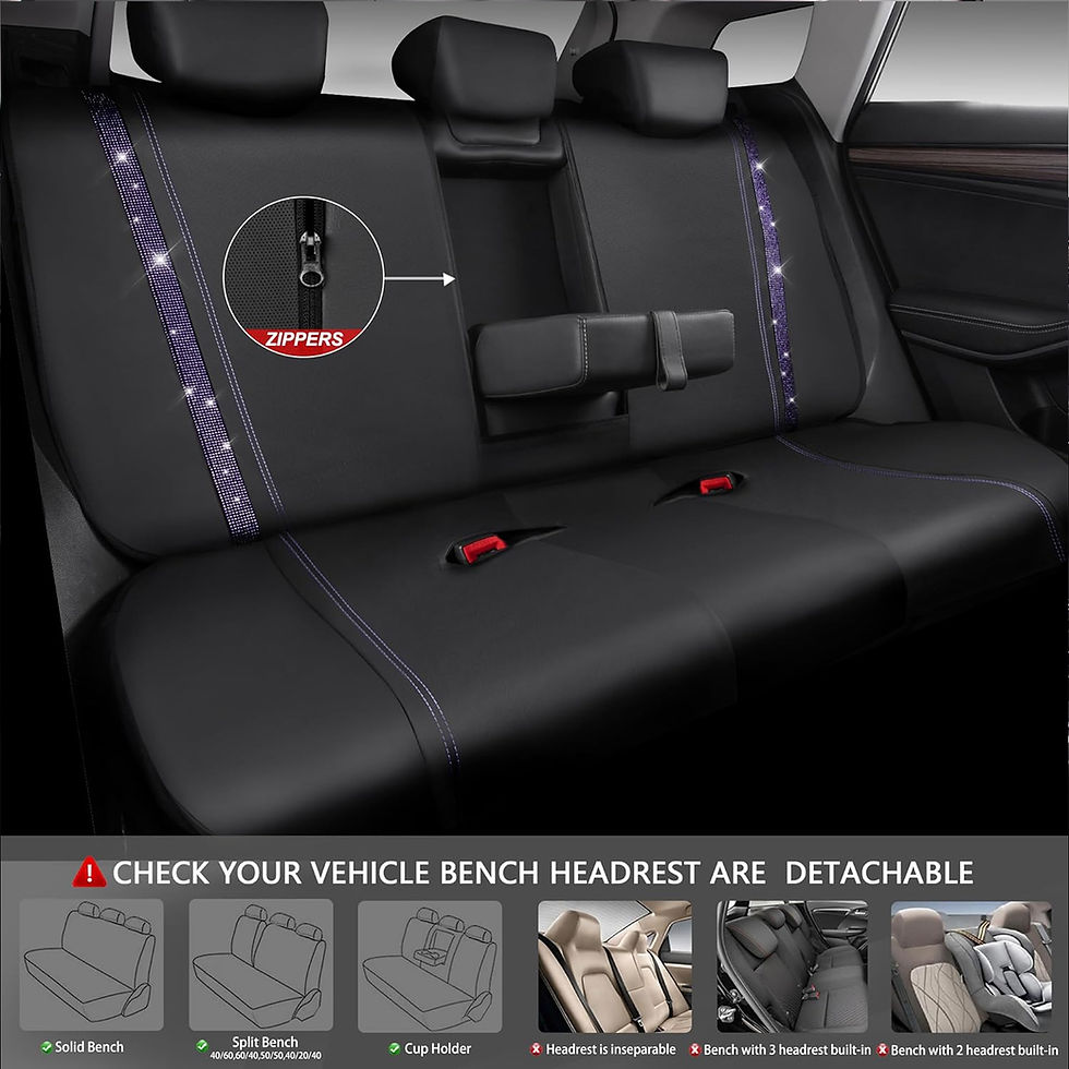 Thumbnail: CAR GRAND Bling Leather Car Seat Covers Full Set Rhinestone Diamond Black Purple