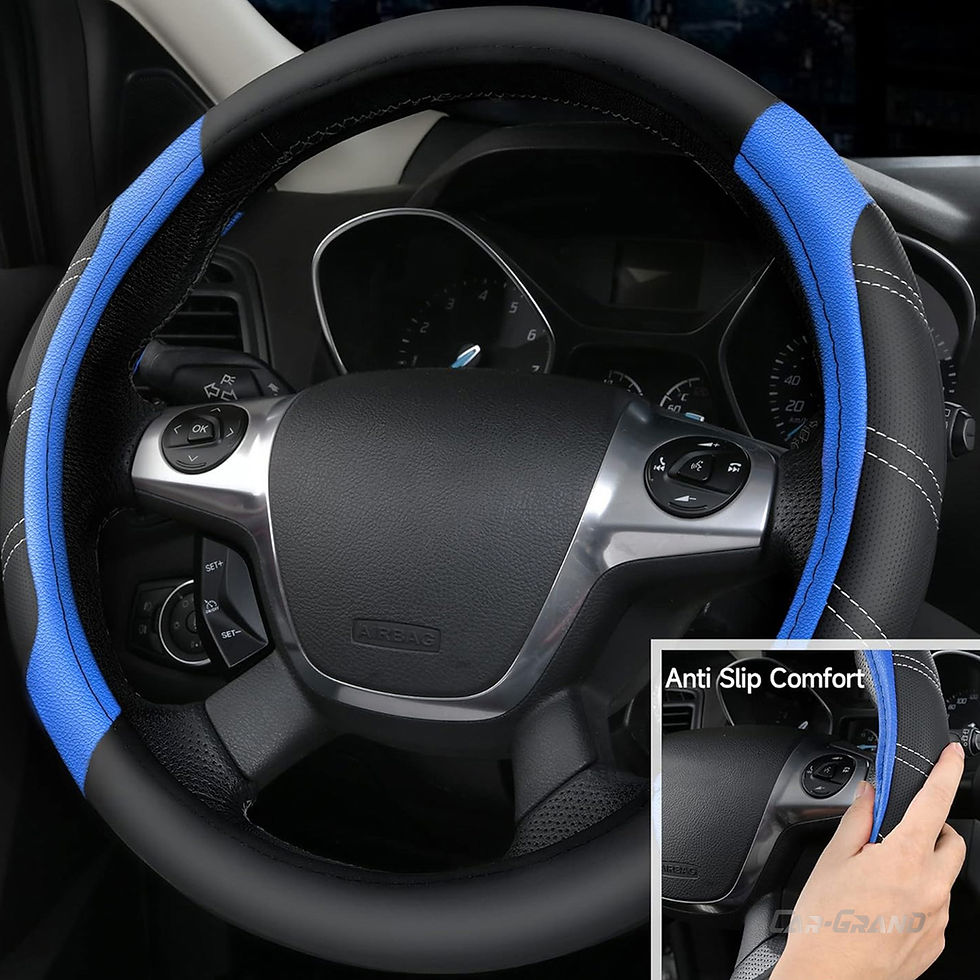 Thumbnail: CAR GRAND Leather Car Steering Wheel Cover Combo Pack Car Floor Mats Blue