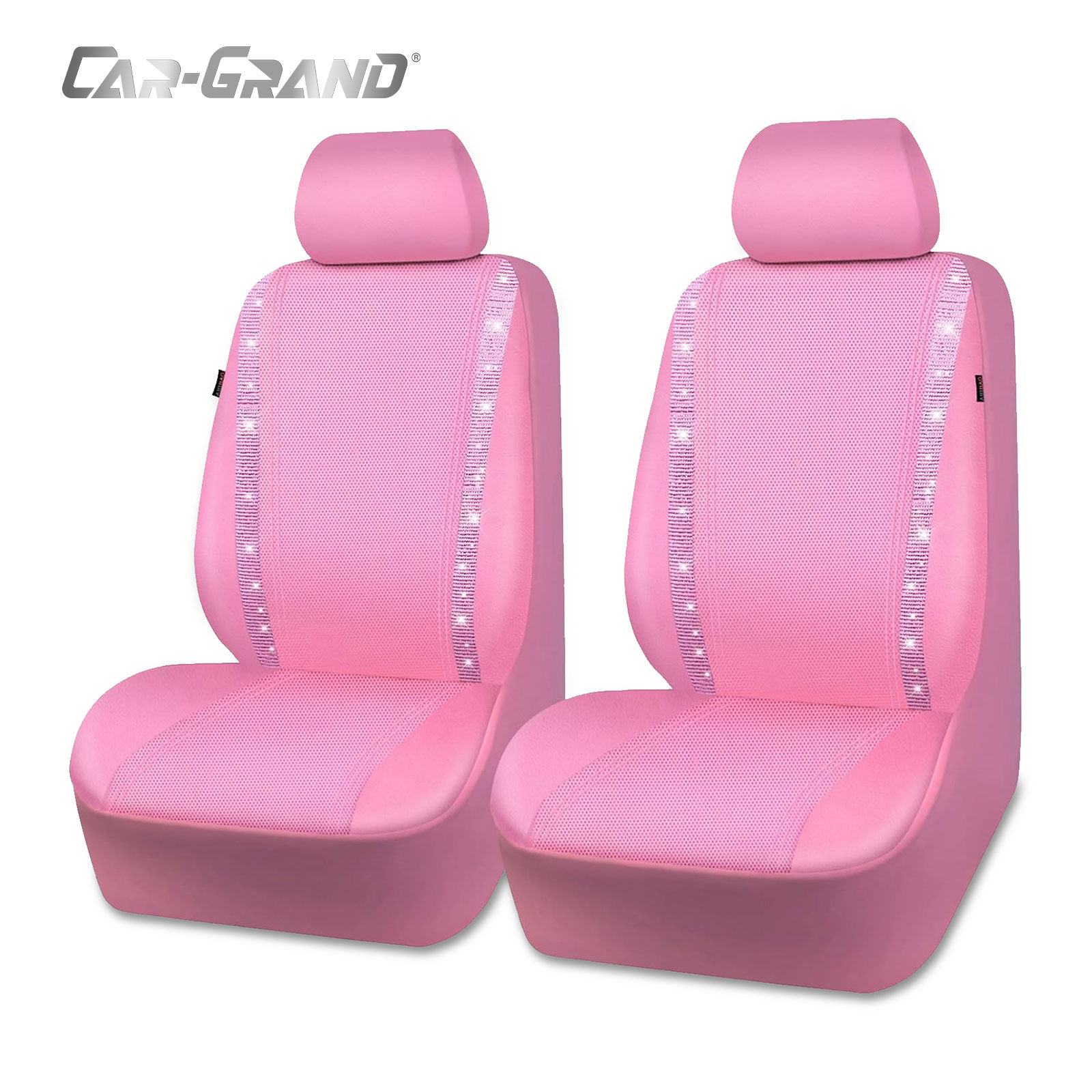 CAR GRAND Bling Leather Car Seat Covers Front Pair Rhinestone Diamond All Pink