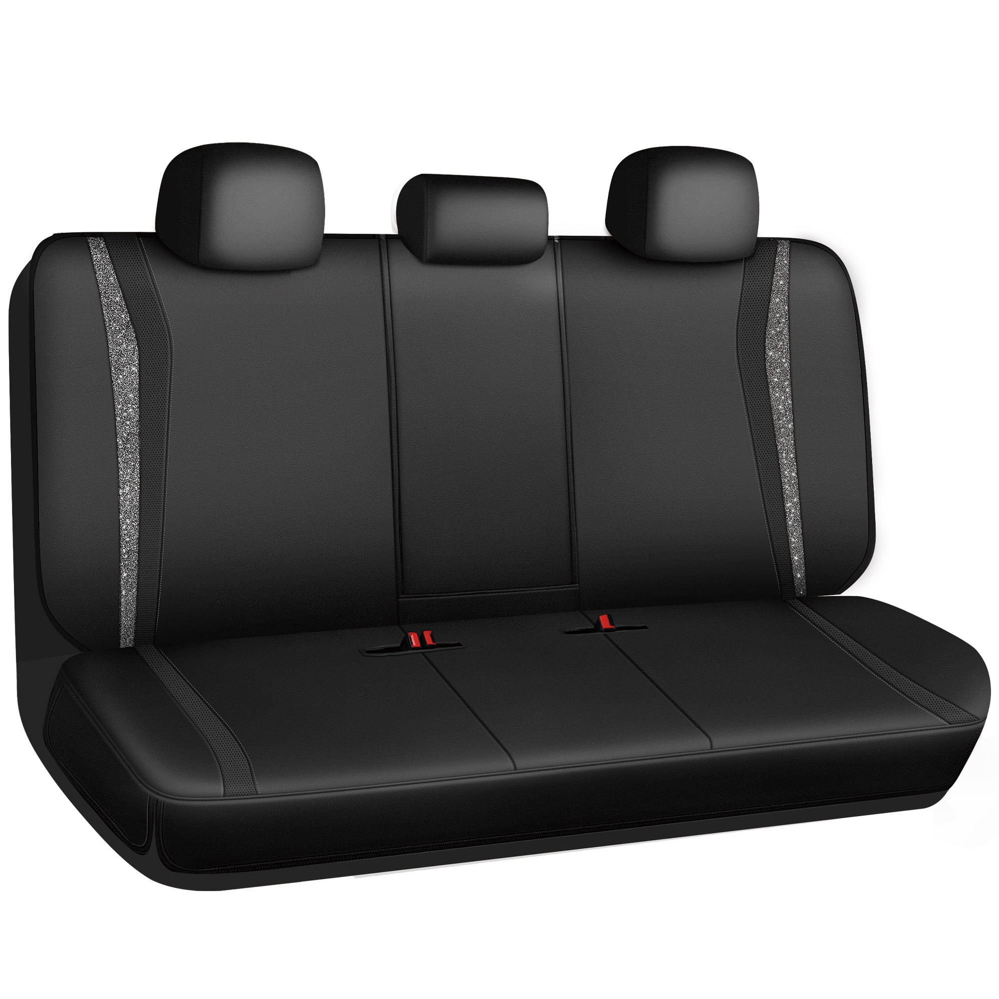 CAR GRAND Shining Glitter Napa Leather Car Seat Covers Rear Bench Non Slip Black