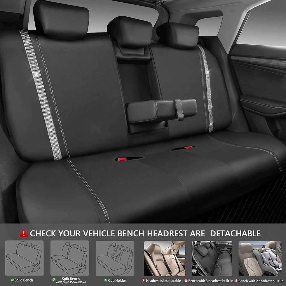 Thumbnail: CAR GRAND Bling Leather Car Seat Covers Full Set Rhinestone Diamond Silver
