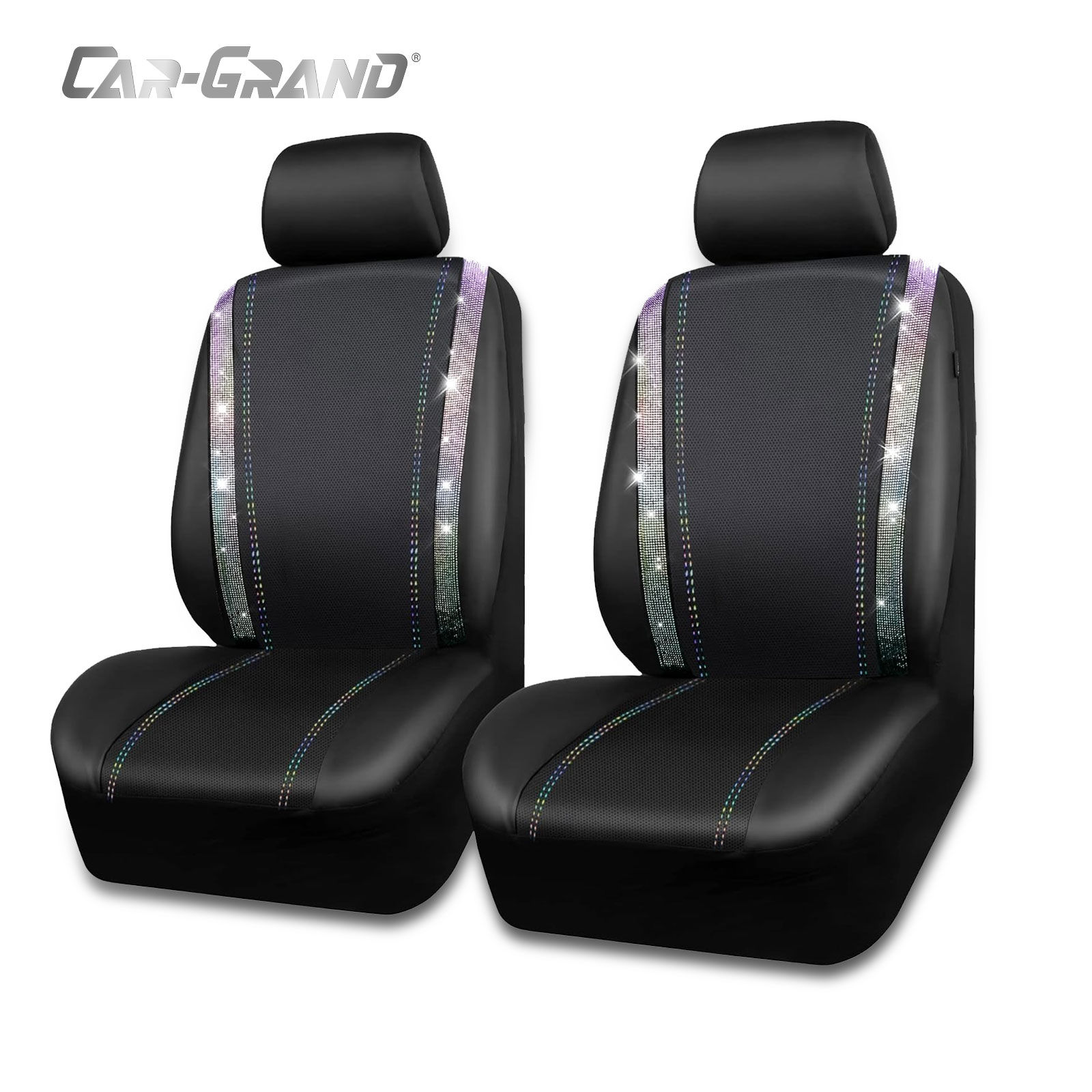 CAR GRAND Bling Leather Car Seat Covers Front Pair Rhinestone Diamond Muti color